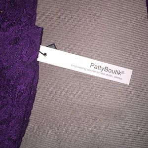 Purple lace off the should cocktail dress w/ slip